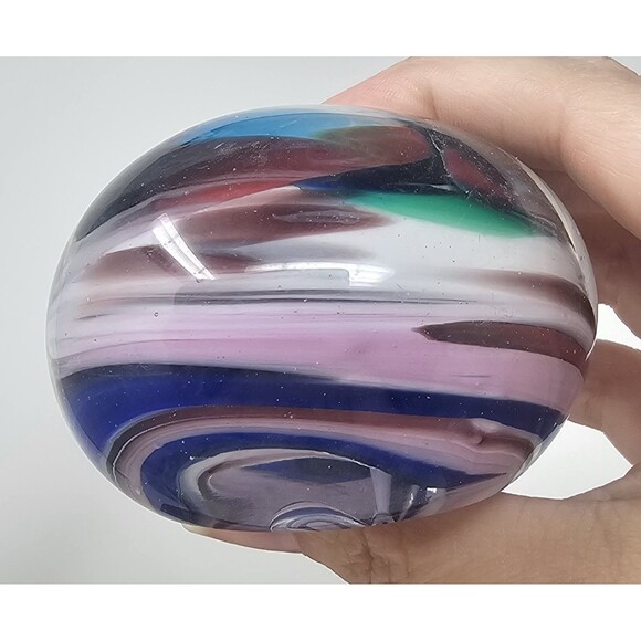 Rollin Karg Hand Blown Multi-Colored Swirl Studio Art Glass Paperweight Decor 2" - Picture 7 of 11